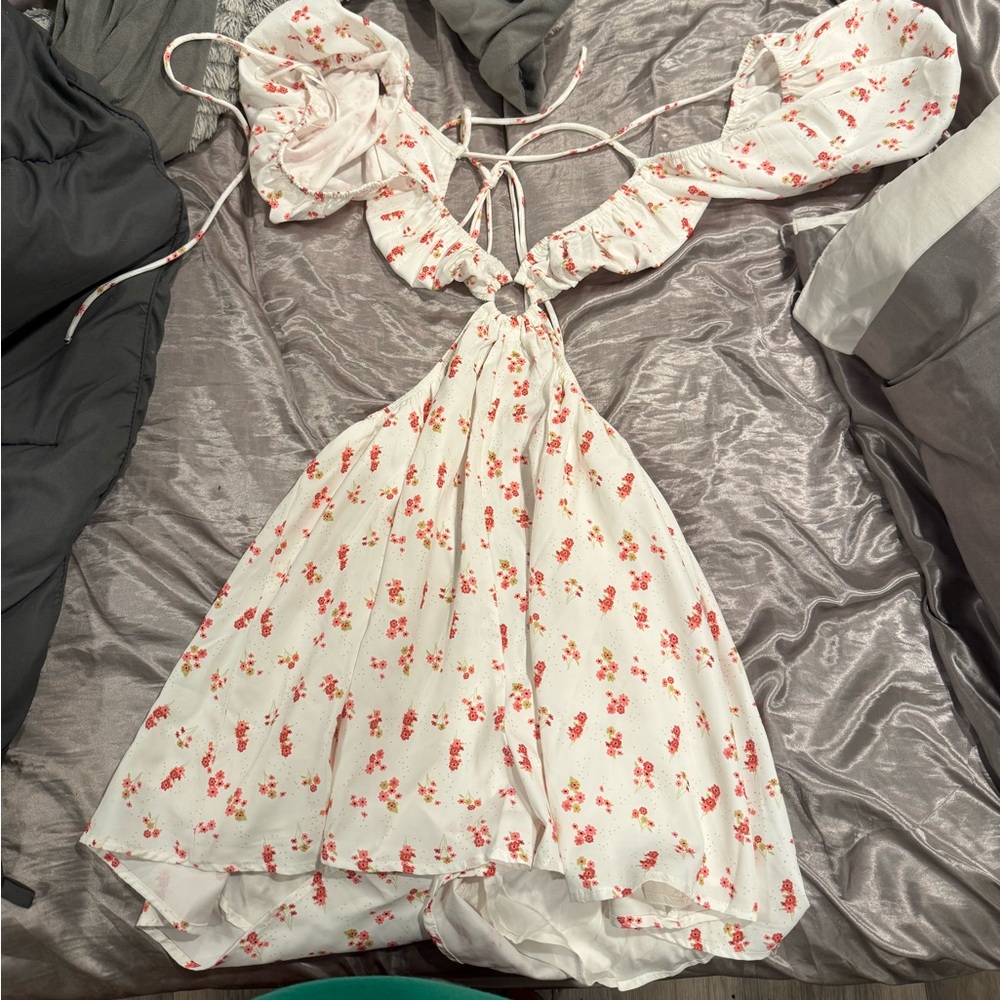 Princess Polly White Dress with Red Floral Pattern